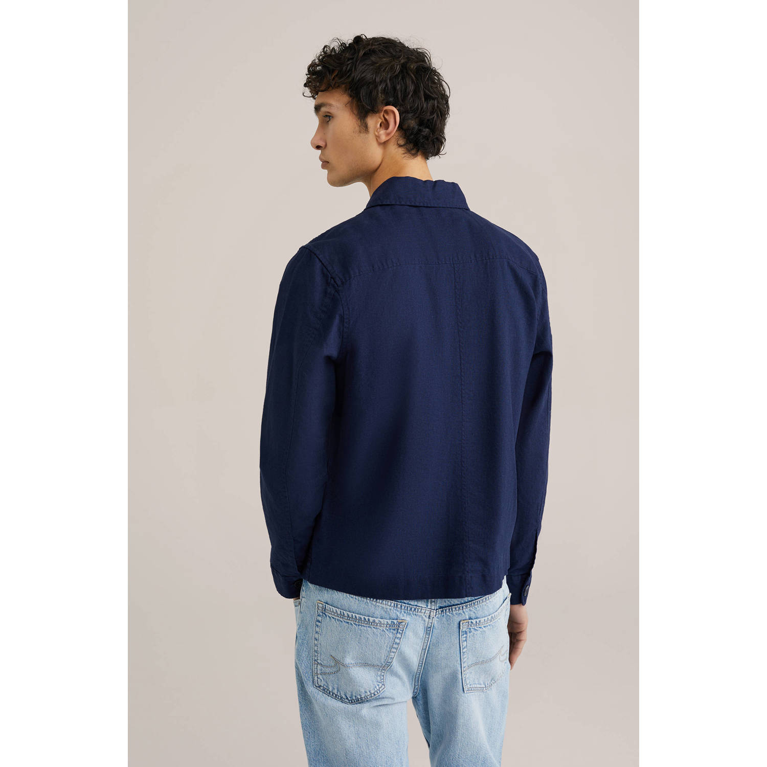 WE Fashion Blue Ridge linnen overshirt donkerblauw