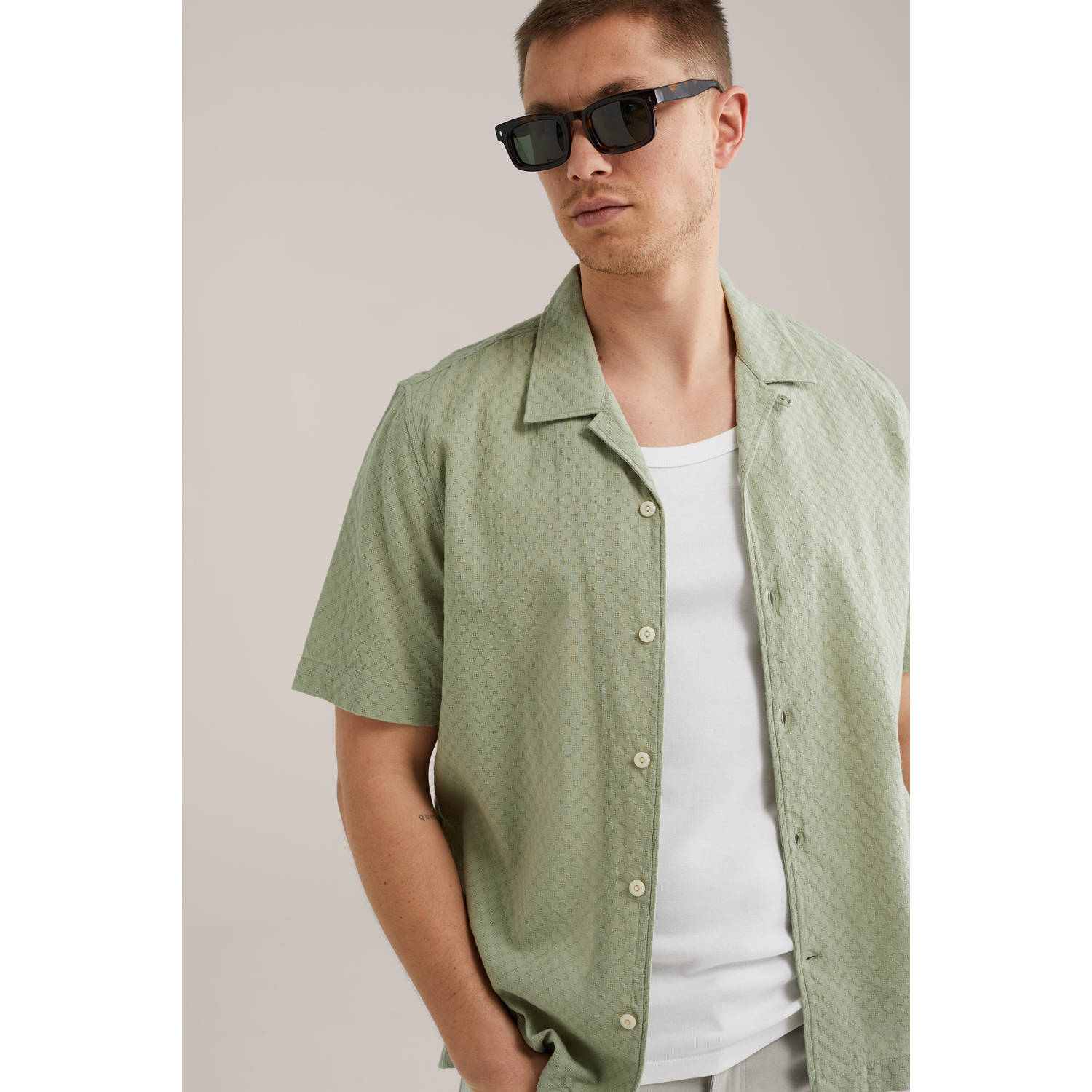 WE Fashion casual overhemd met textuur groen