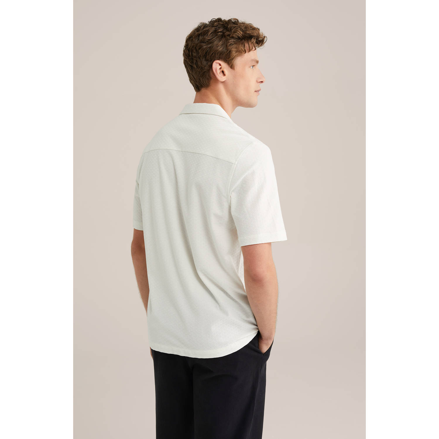WE Fashion slim fit overhemd met ingebreid patroon porcelain melange
