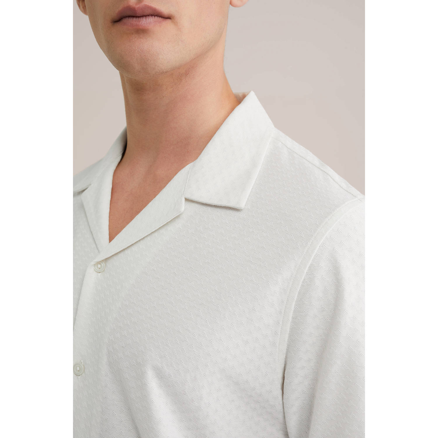 WE Fashion slim fit overhemd met ingebreid patroon porcelain melange