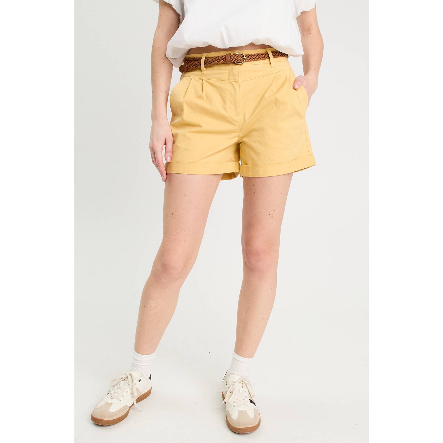 Cache regular high waist casual short lichtgeel