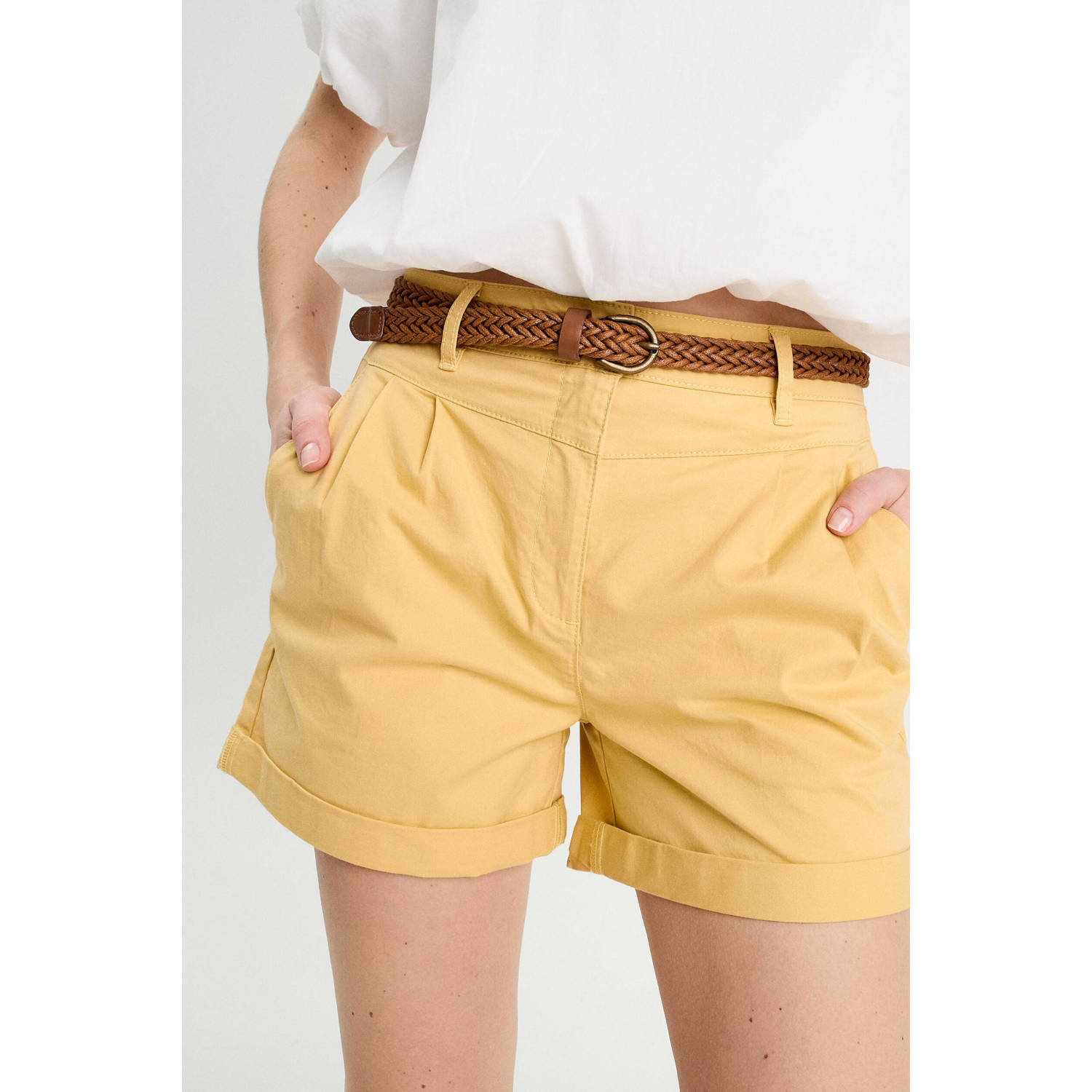 Cache regular high waist casual short lichtgeel