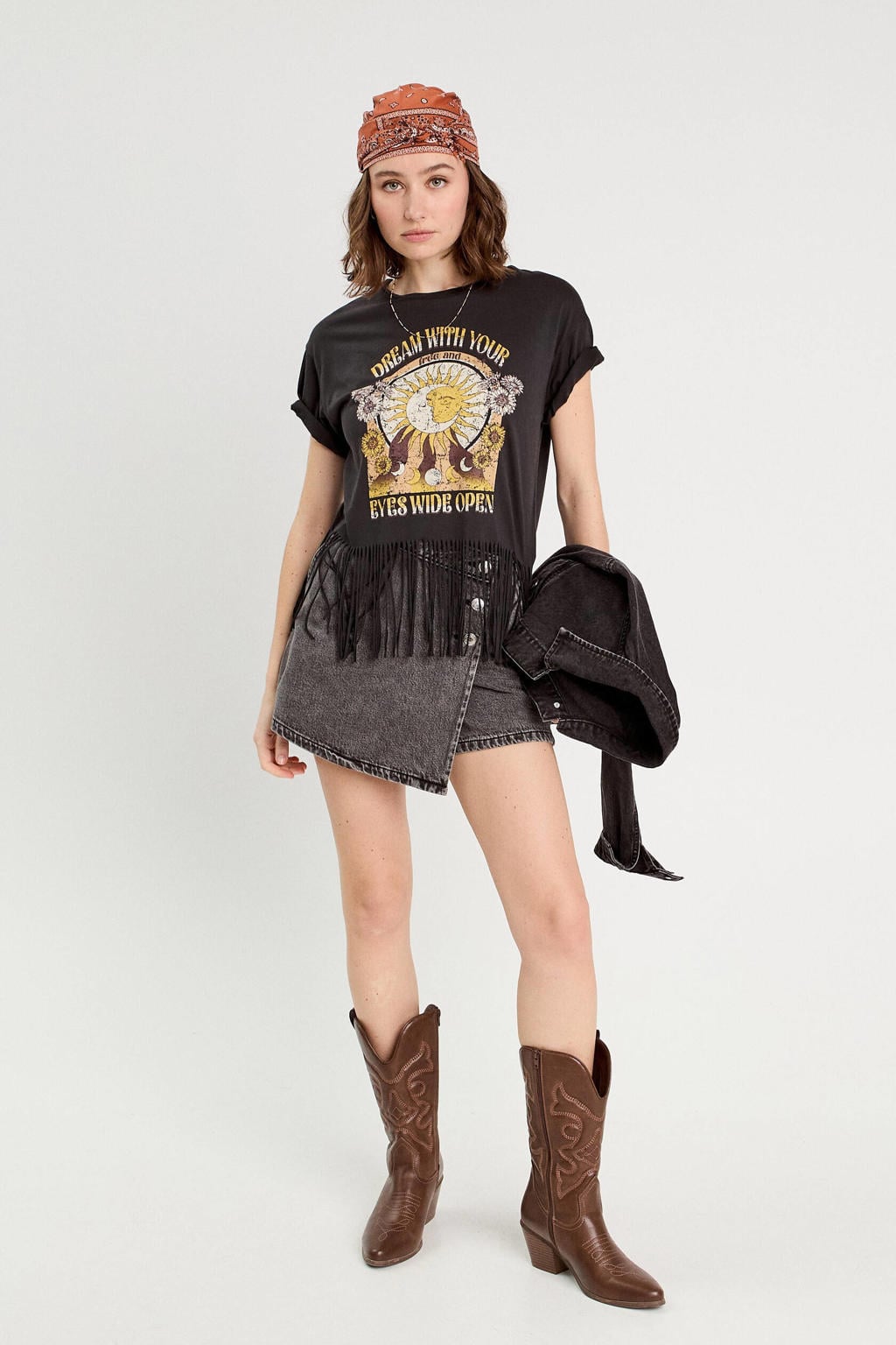 Black denim dames Cache Cache skort gemaakt van denim en met rits- en knoopsluiting
