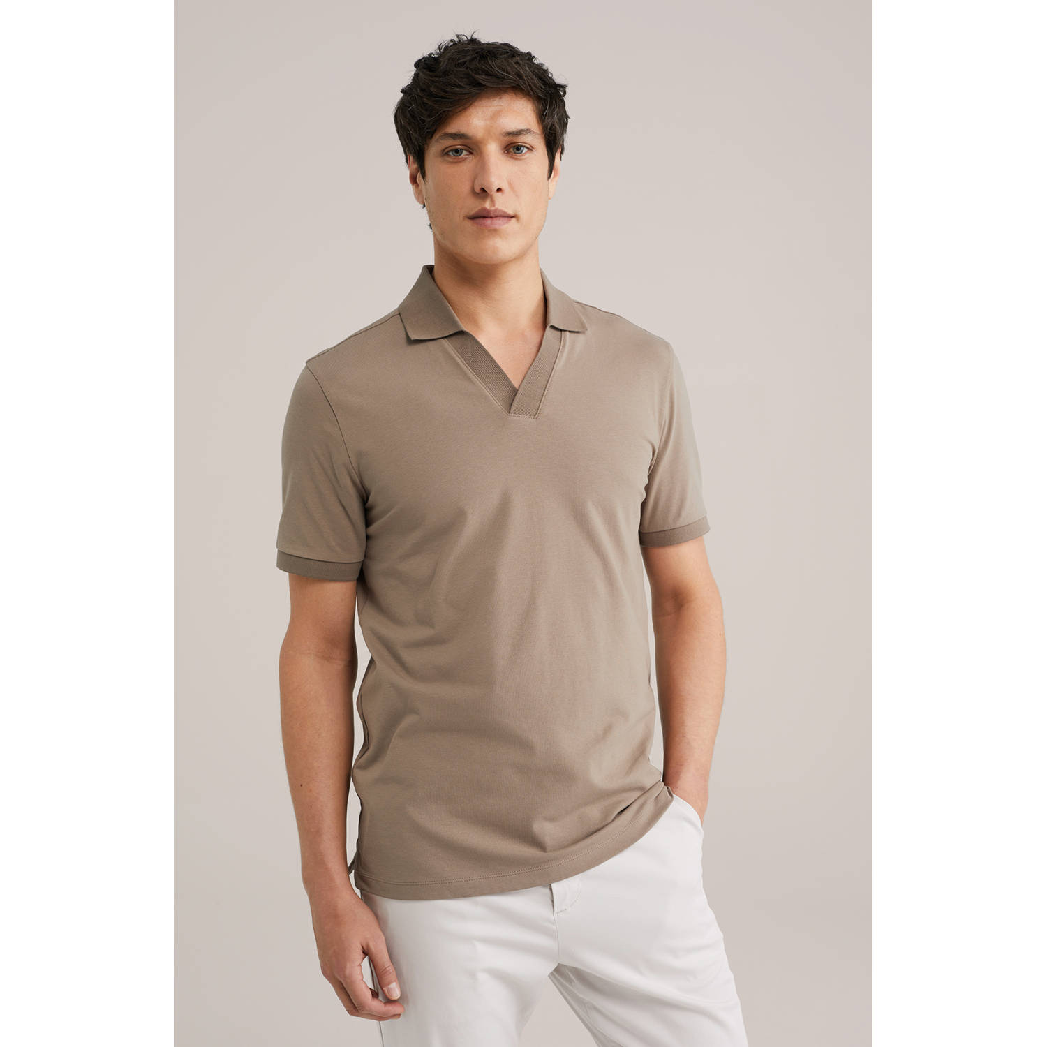WE Fashion slim polo bruin