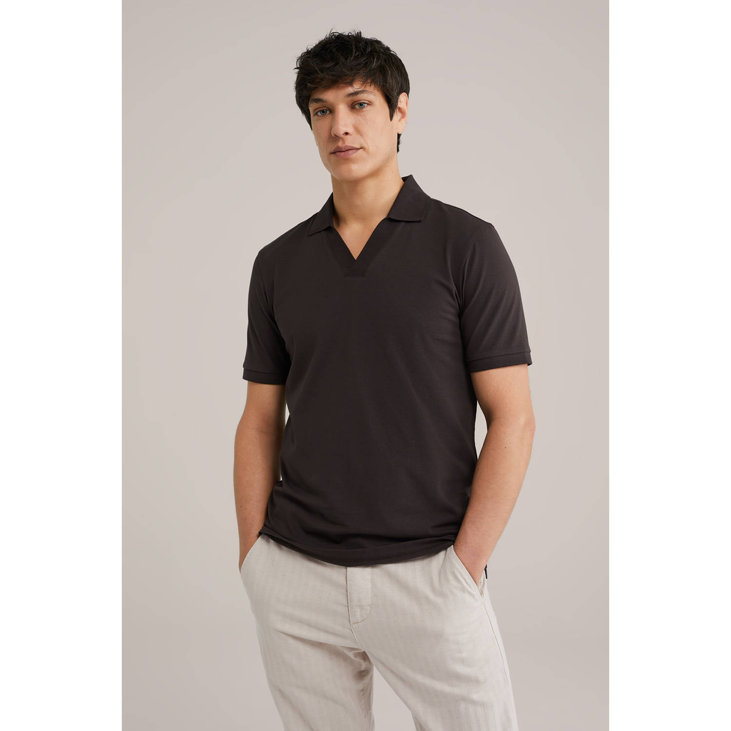 WE Fashion slim polo donkerbruin