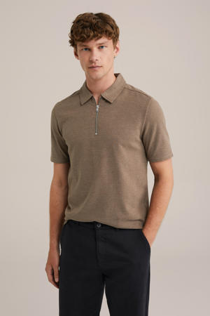 slim polo met textuur bruin