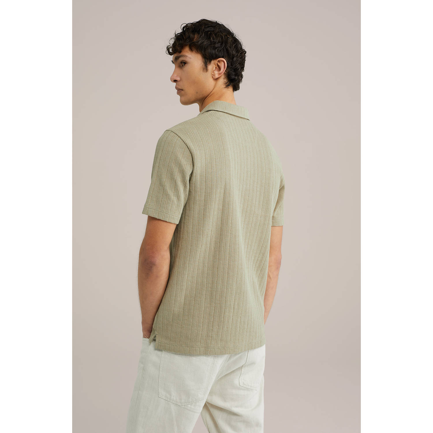 WE Fashion slim polo met ingebreid patroon lichtkaki