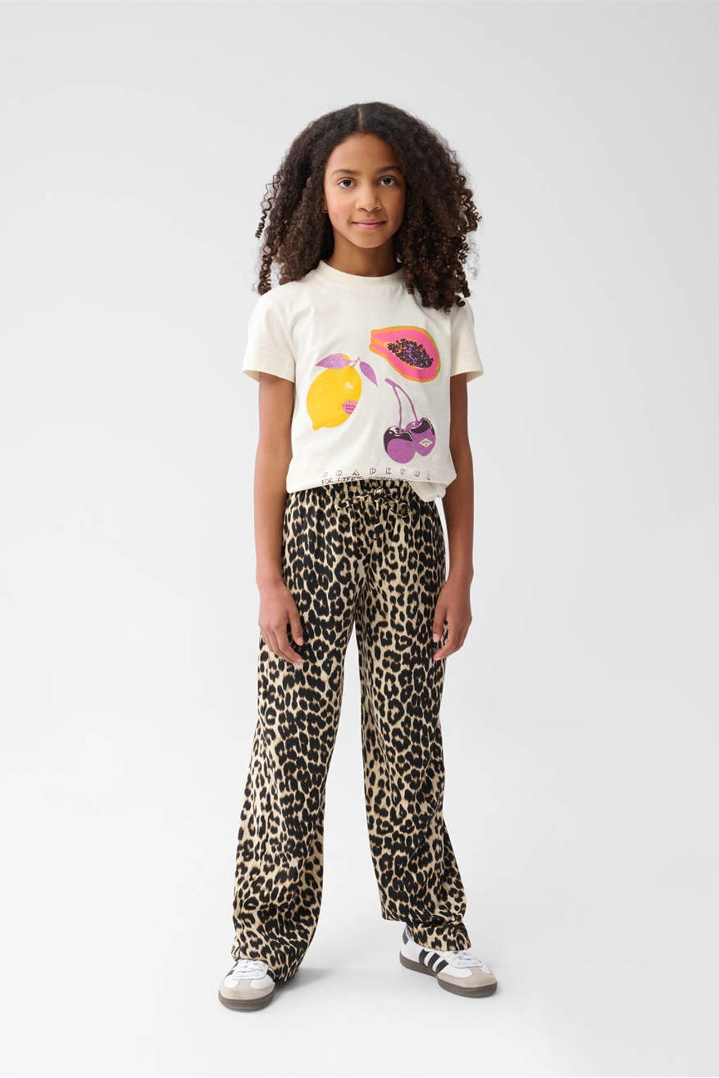 Bruin en zwarte meisjes Shoeby wide leg palazzo broek met high waist, elastische tailleband met koord en dierenprint