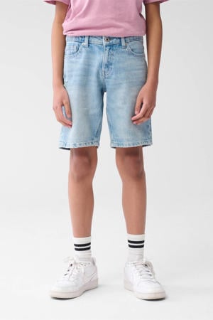 straight denim short light blue denim