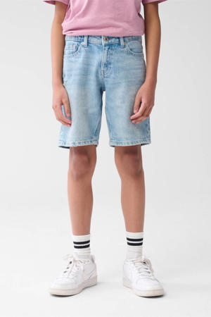 straight denim short light blue denim