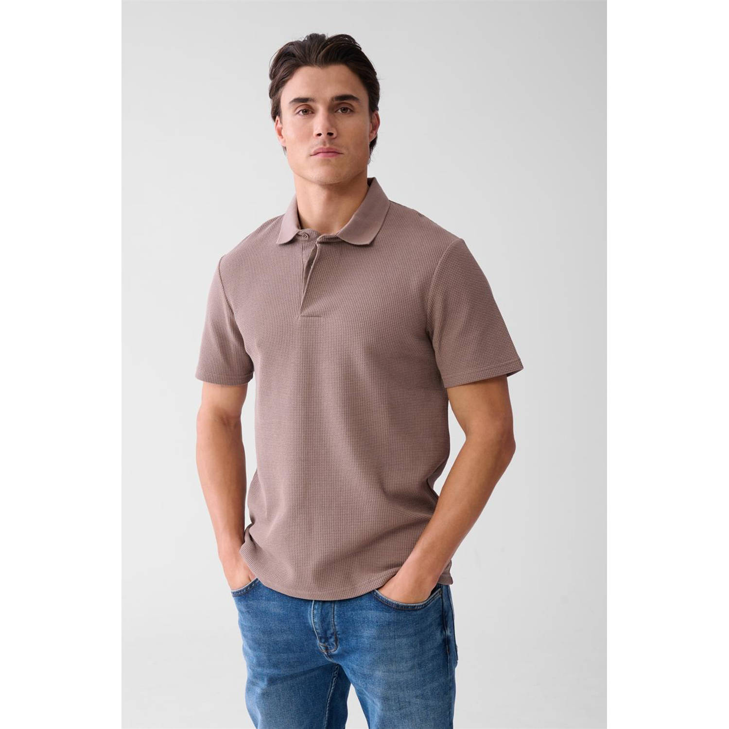 Shoeby regular polo met textuur bruin