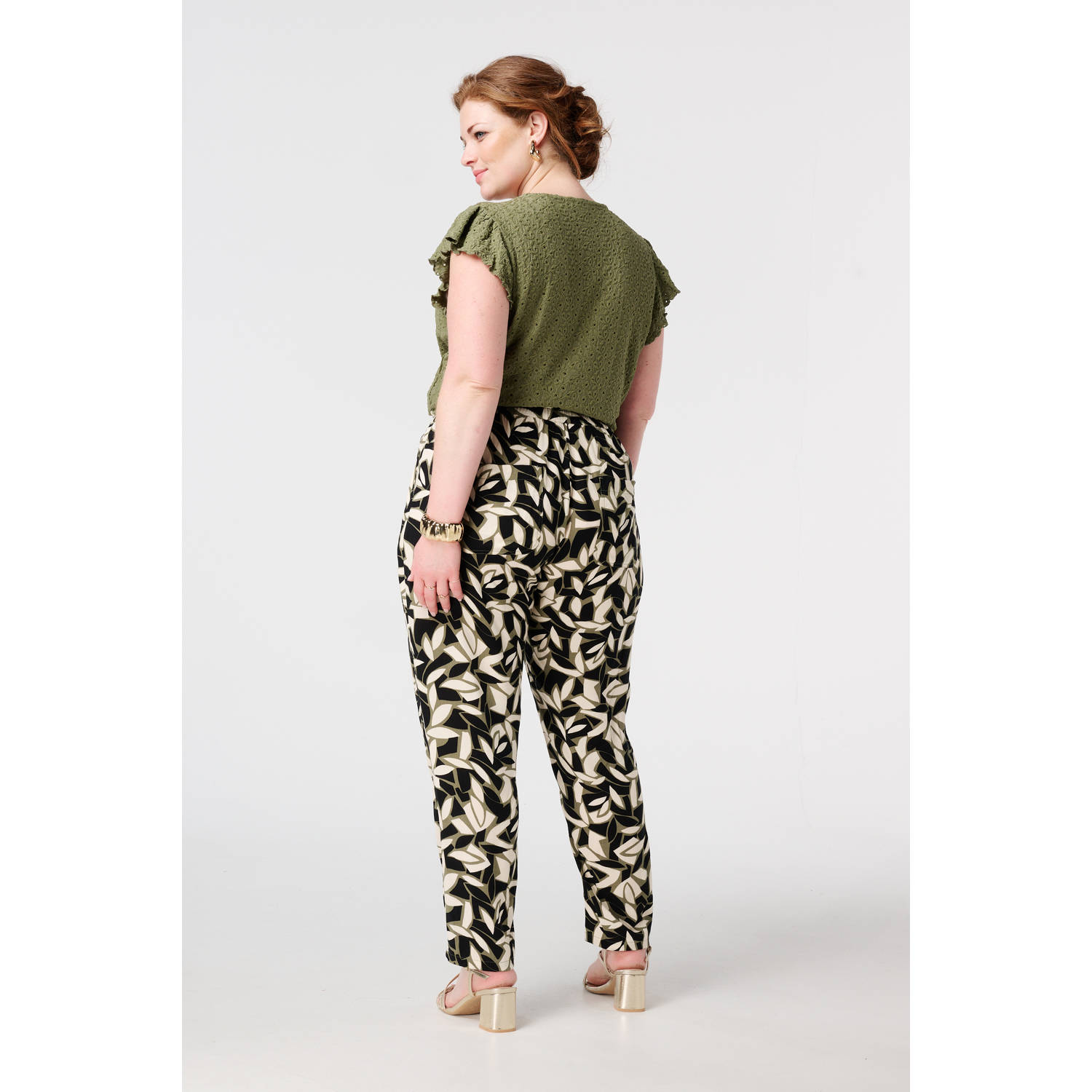 MS Mode regular waist casual broek lichtkaki