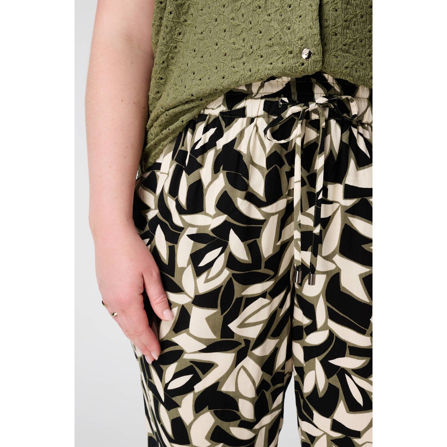 MS Mode regular waist casual broek lichtkaki
