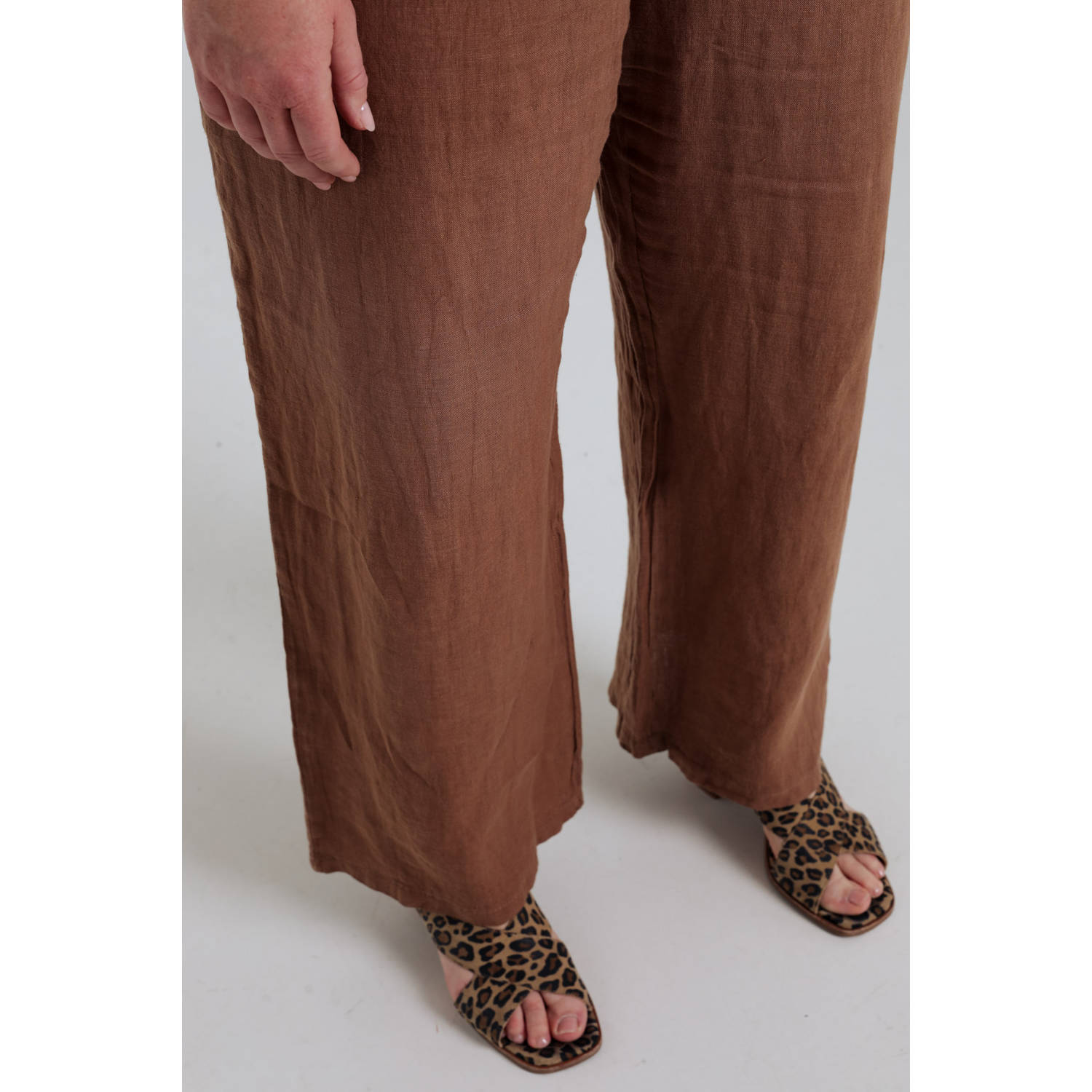 Paprika linnen wide leg regular waist broek bruin