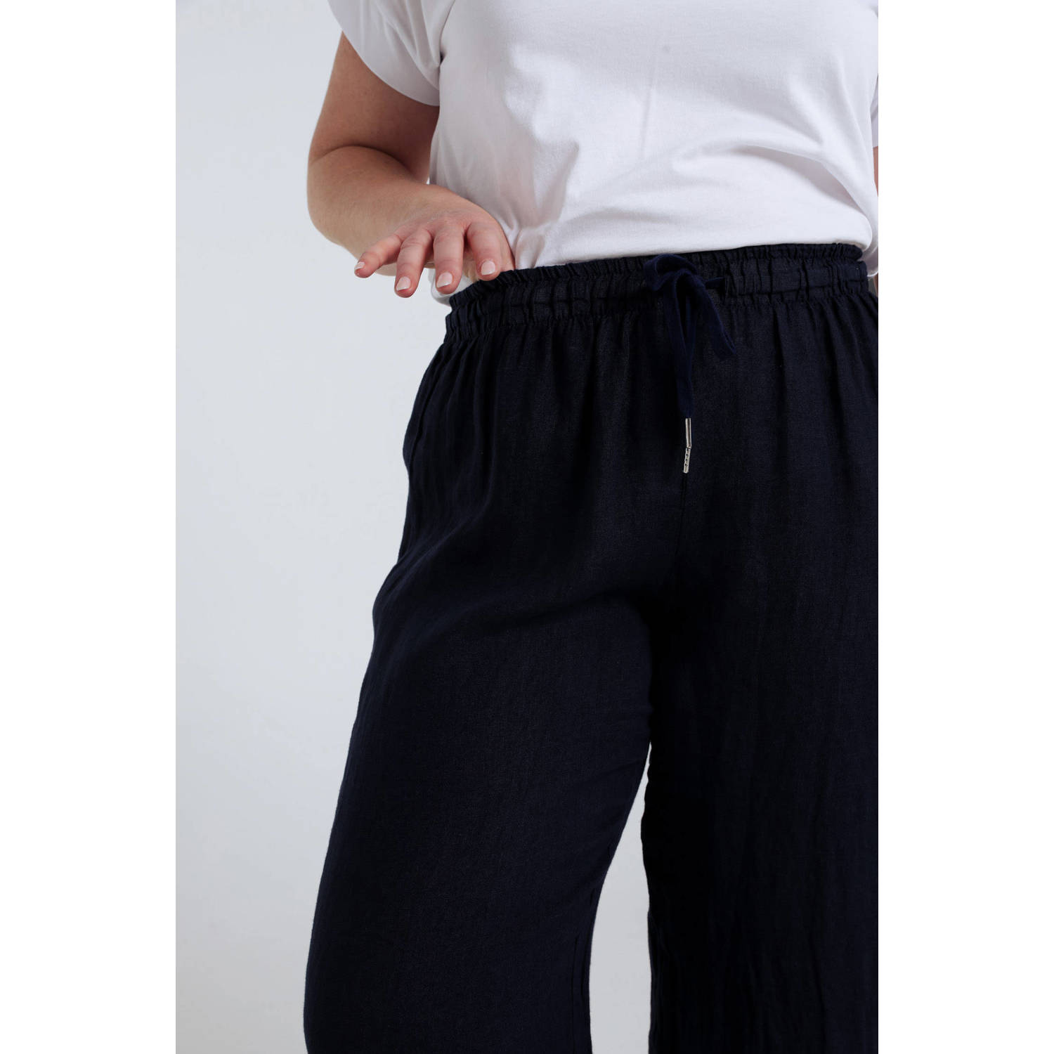 Paprika linnen wide leg regular waist broek marine
