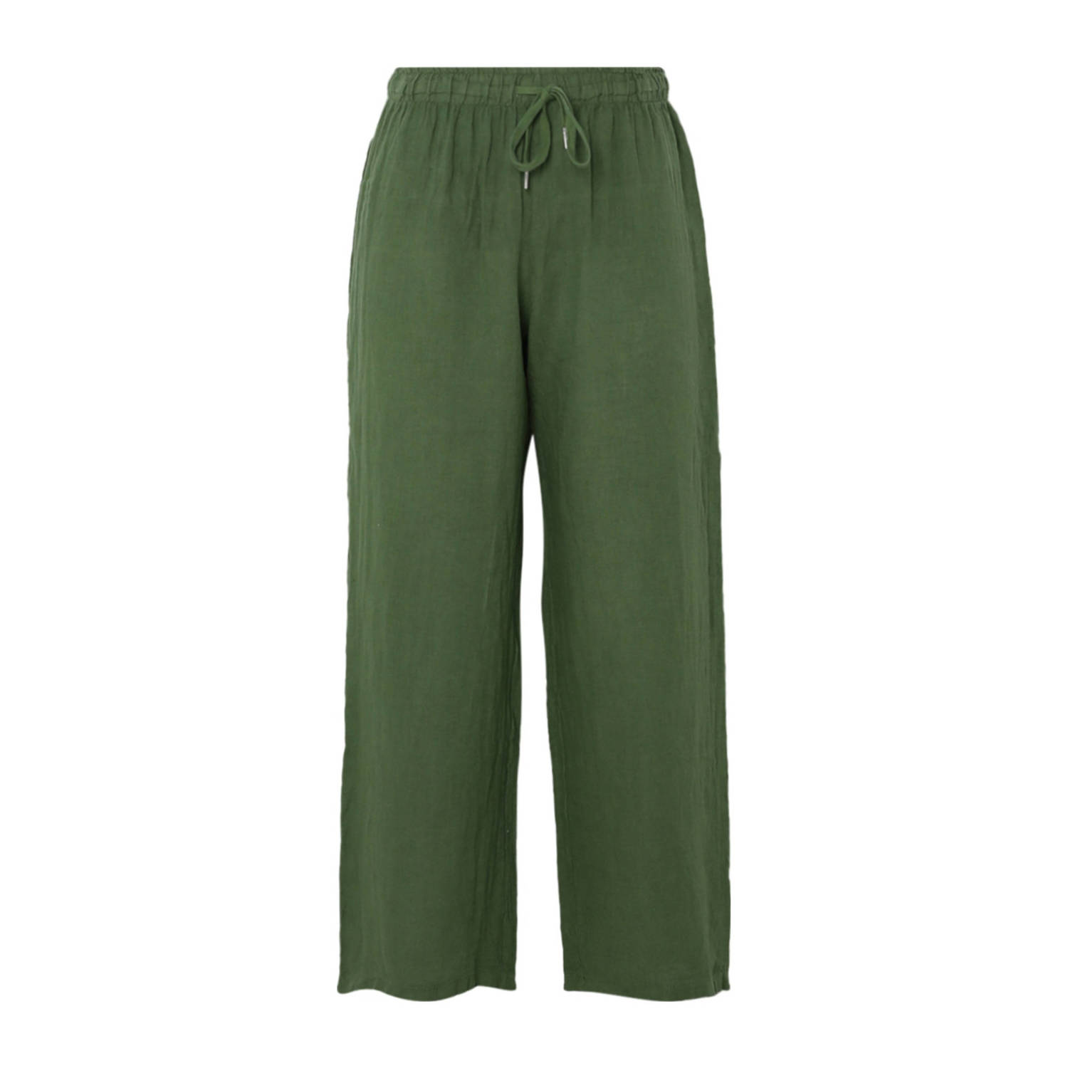 Paprika linnen wide leg regular waist broek olijfgroen