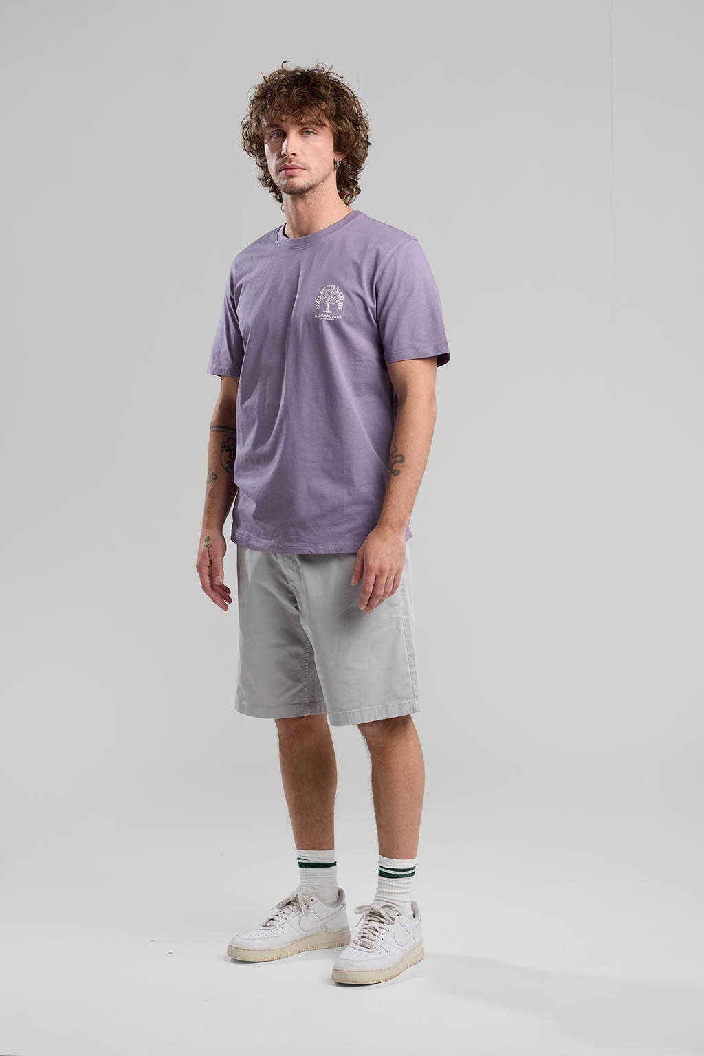 Paarse heren America Today regular T-shirt van katoen met backprint, korte mouwen en ronde hals