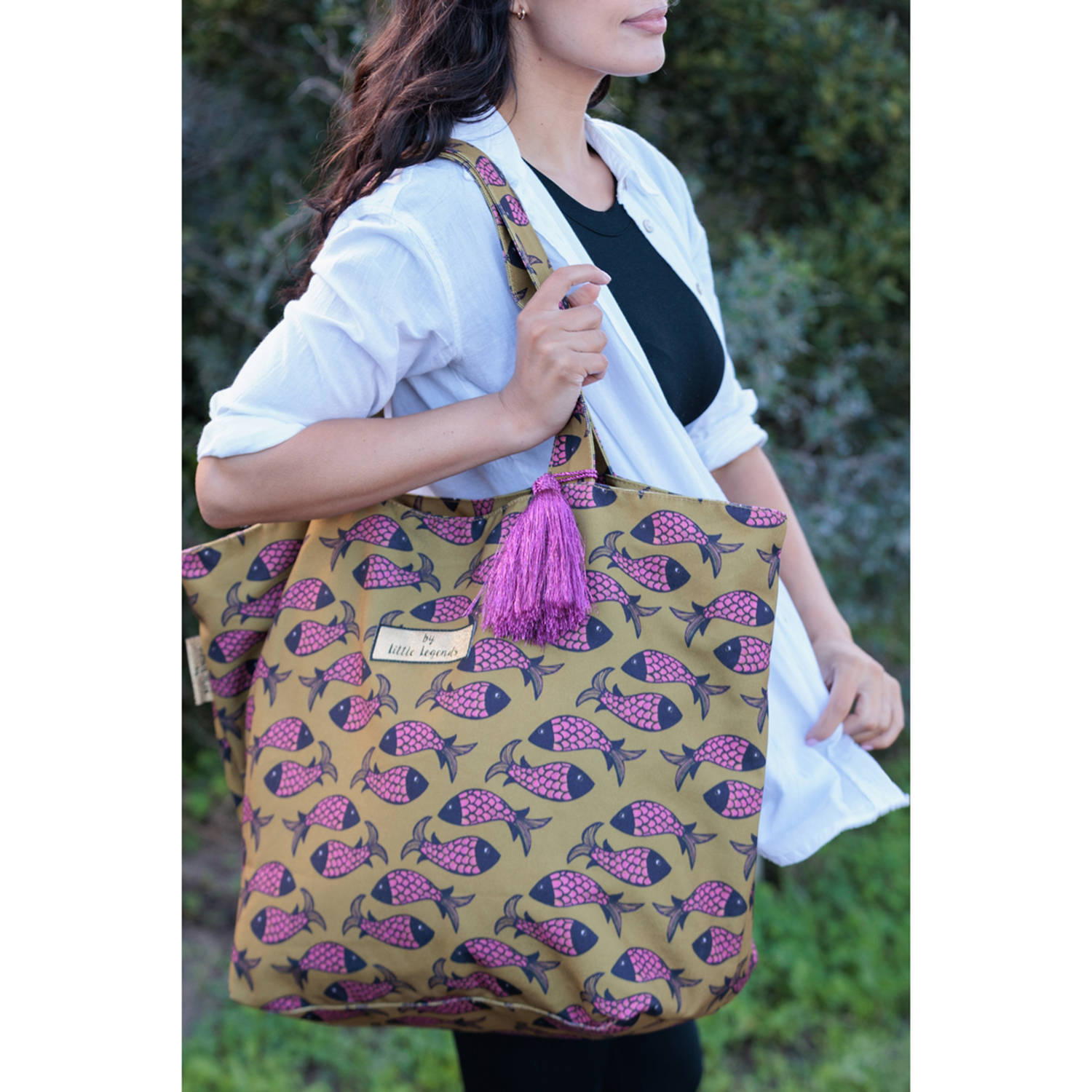 Little Legends shopper Fish Indian groen roze