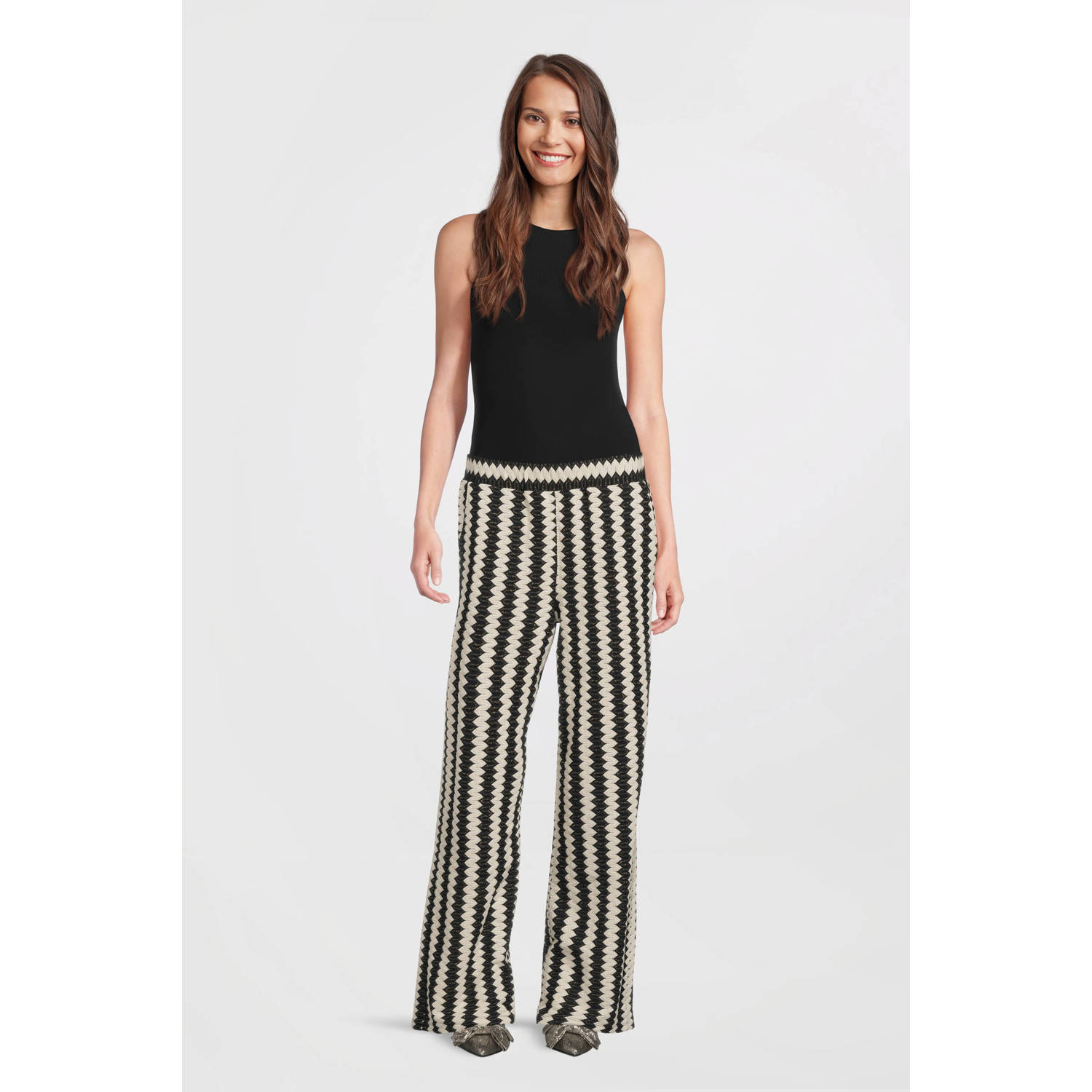 Summum straight regular waist casual broek donkerblauw fijn gebreid