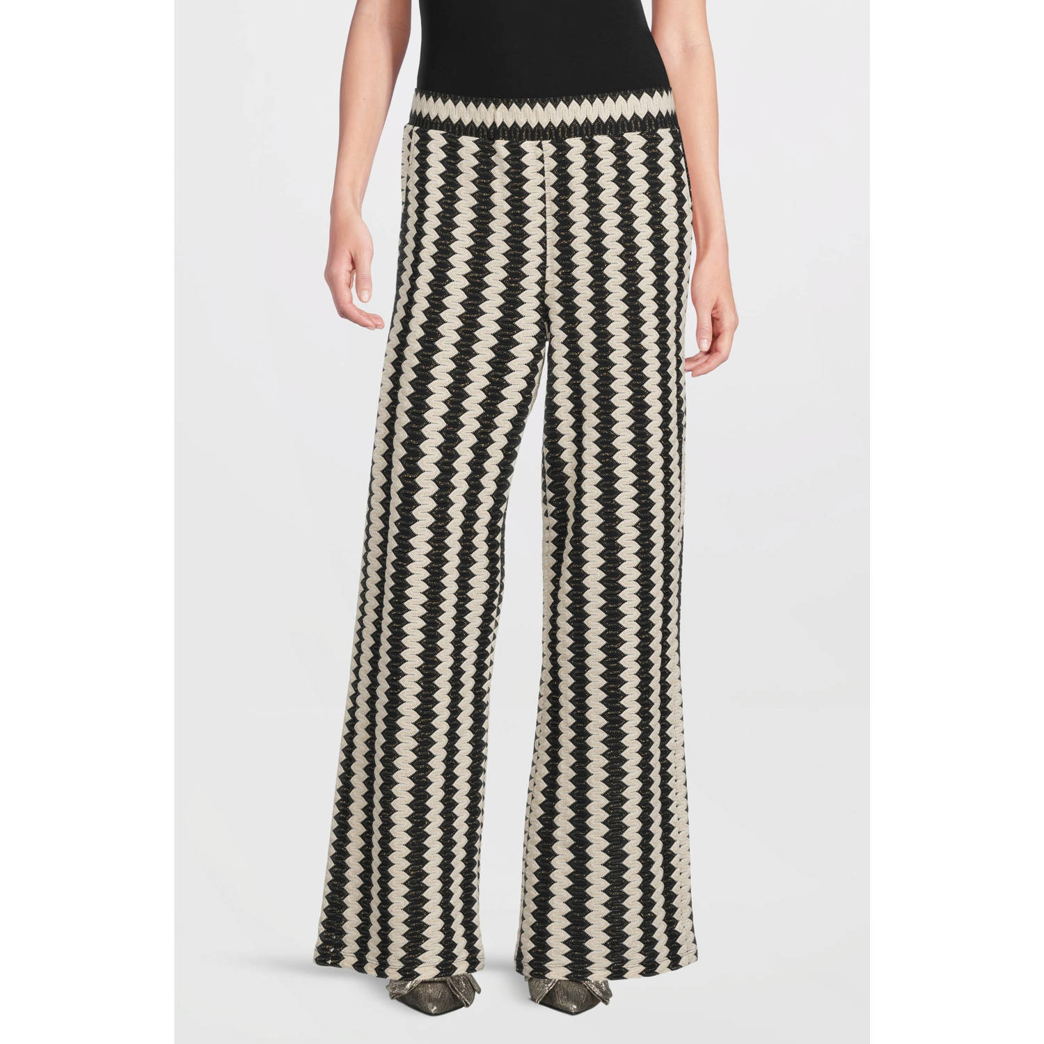 Summum straight regular waist casual broek donkerblauw fijn gebreid