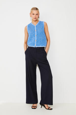wide leg regular waist pantalon donkerblauw