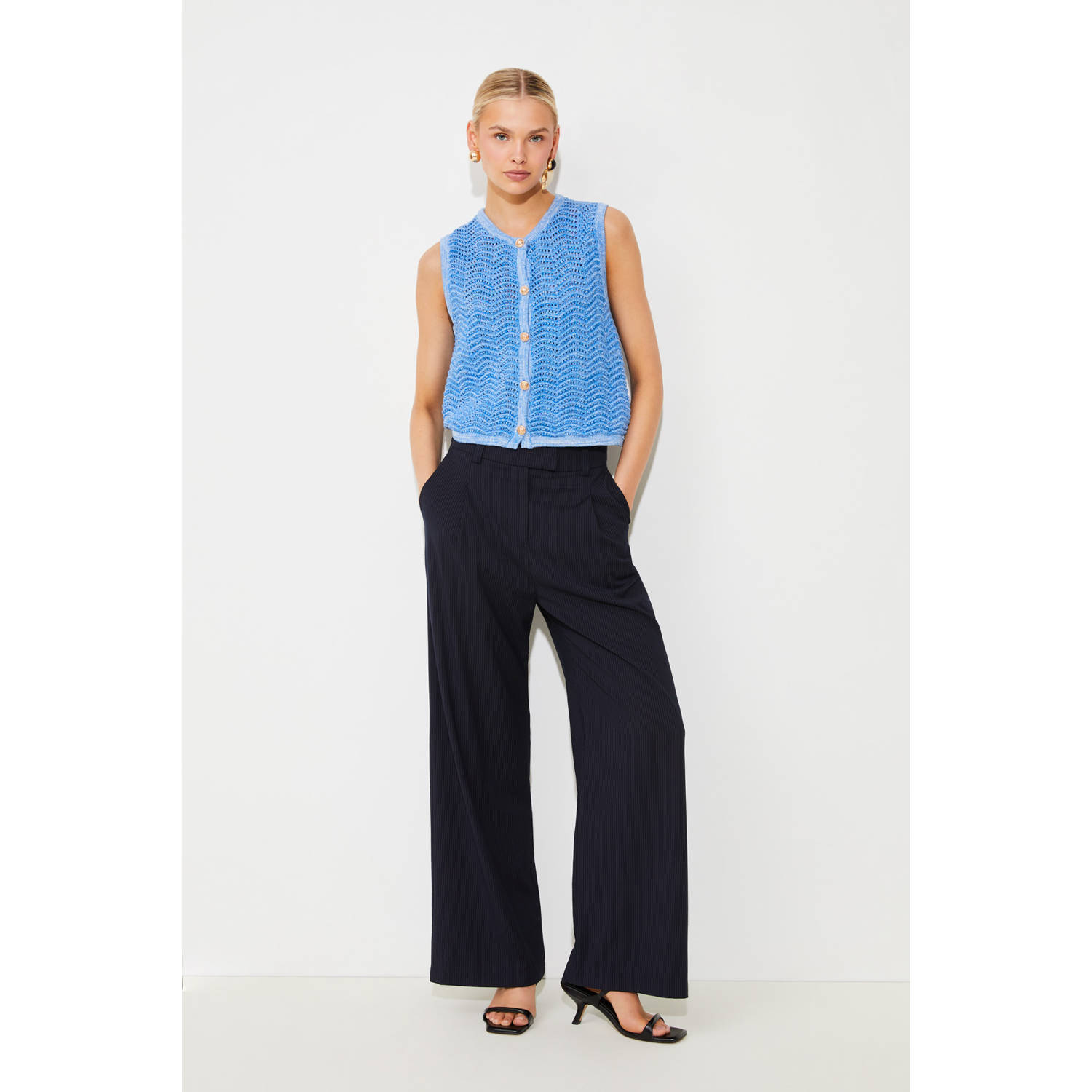 Suncoo wide leg regular waist pantalon donkerblauw