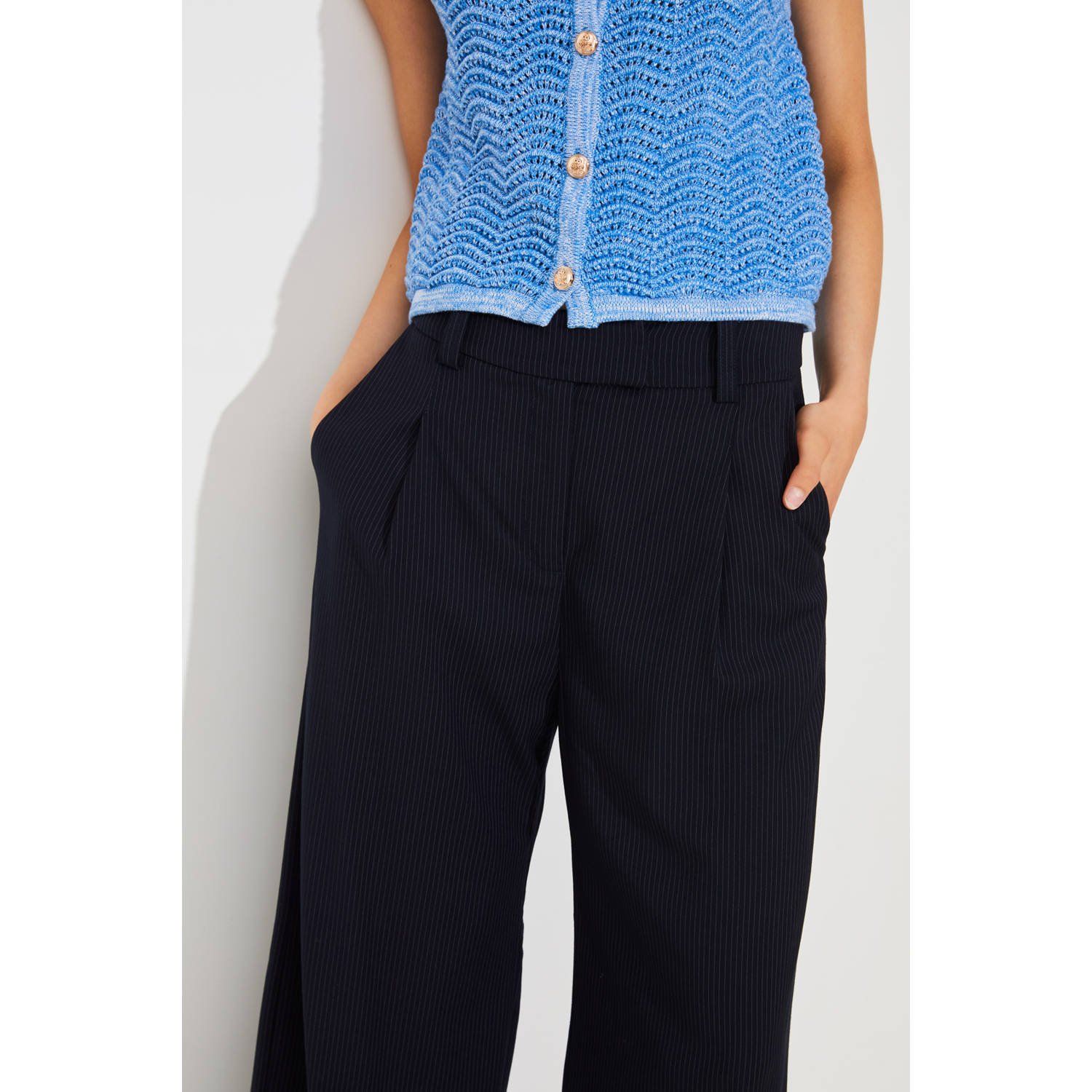 Suncoo wide leg regular waist pantalon donkerblauw