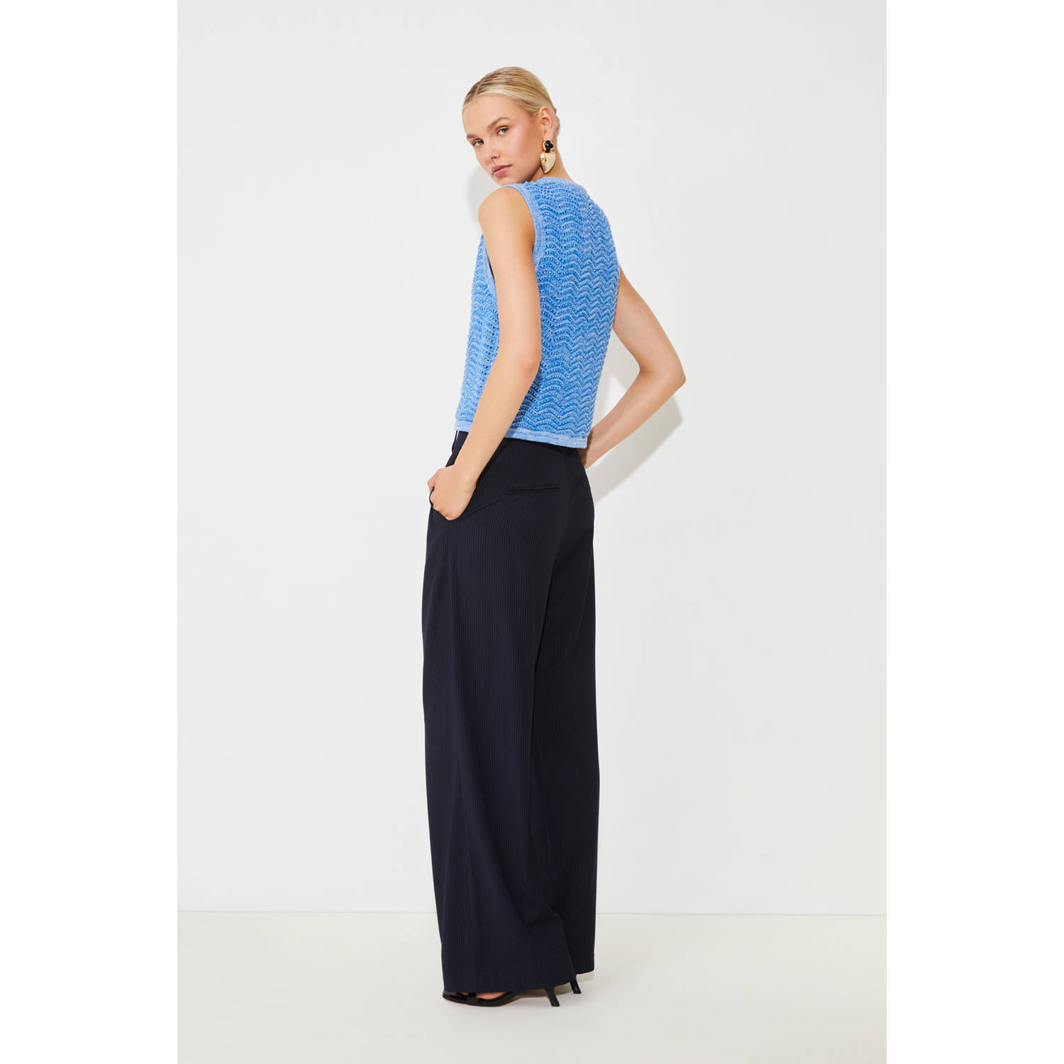 Suncoo wide leg regular waist pantalon donkerblauw