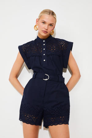 blousetop donkerblauw broderie