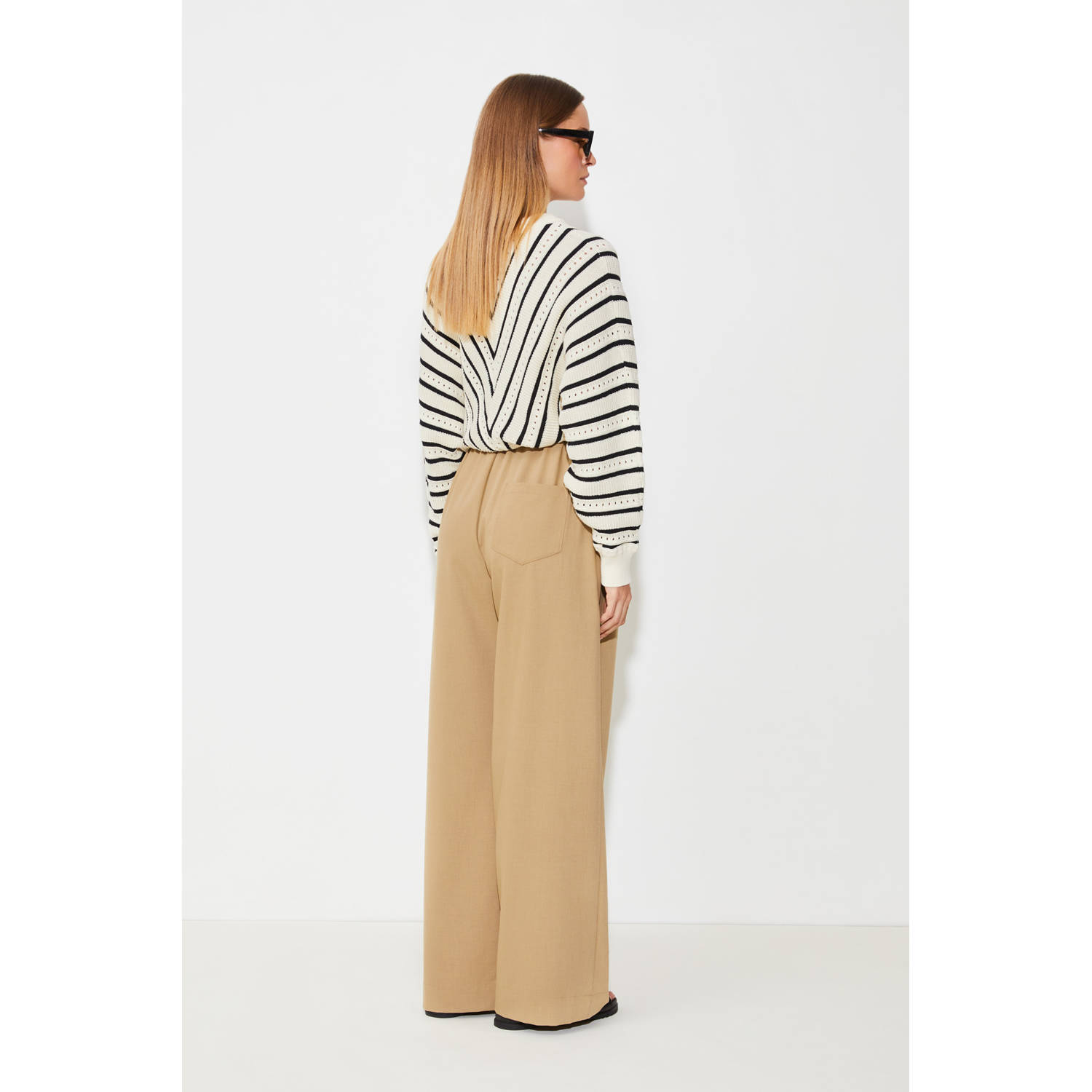 Suncoo wide leg high waist broek camel