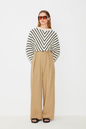 wide leg high waist broek camel