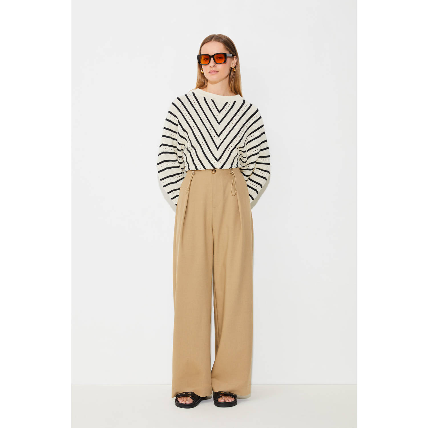 Suncoo wide leg high waist broek camel