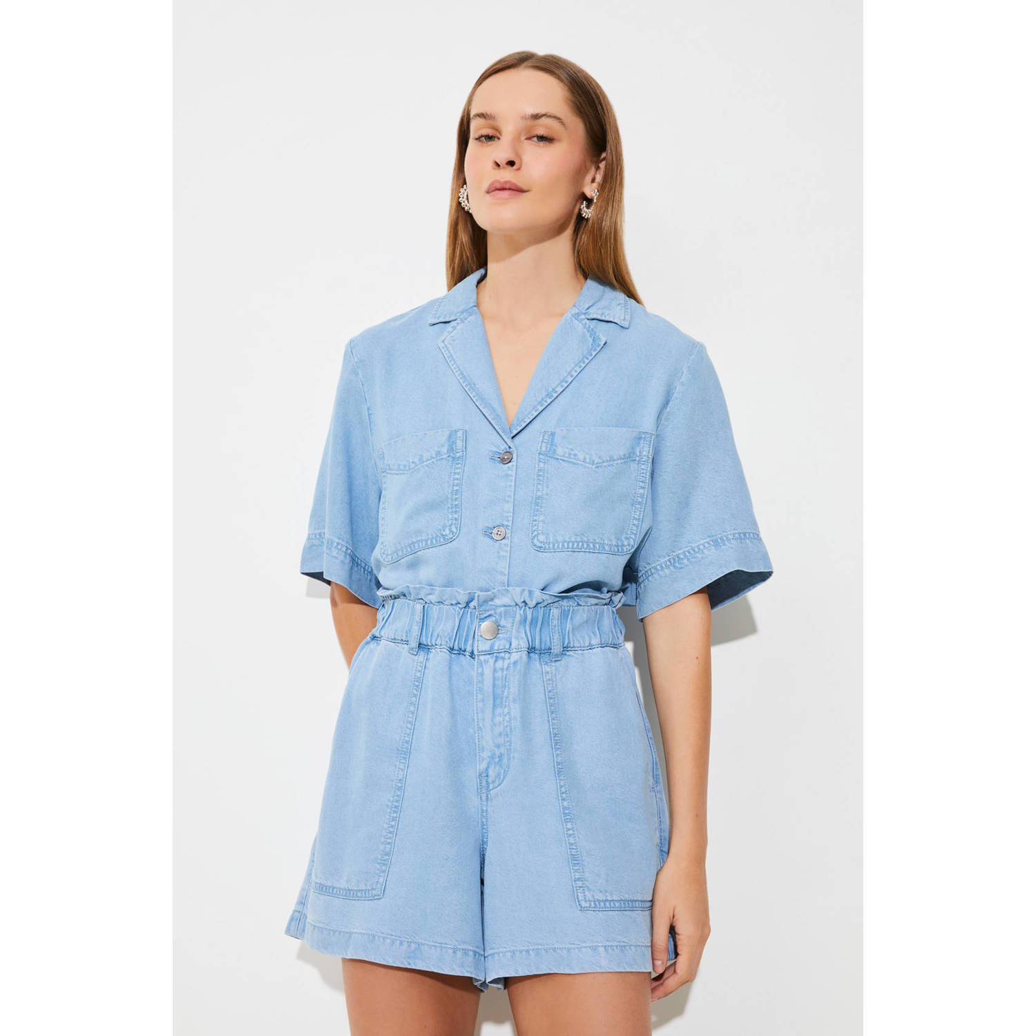 Suncoo wide leg high waist denim short light blue denim