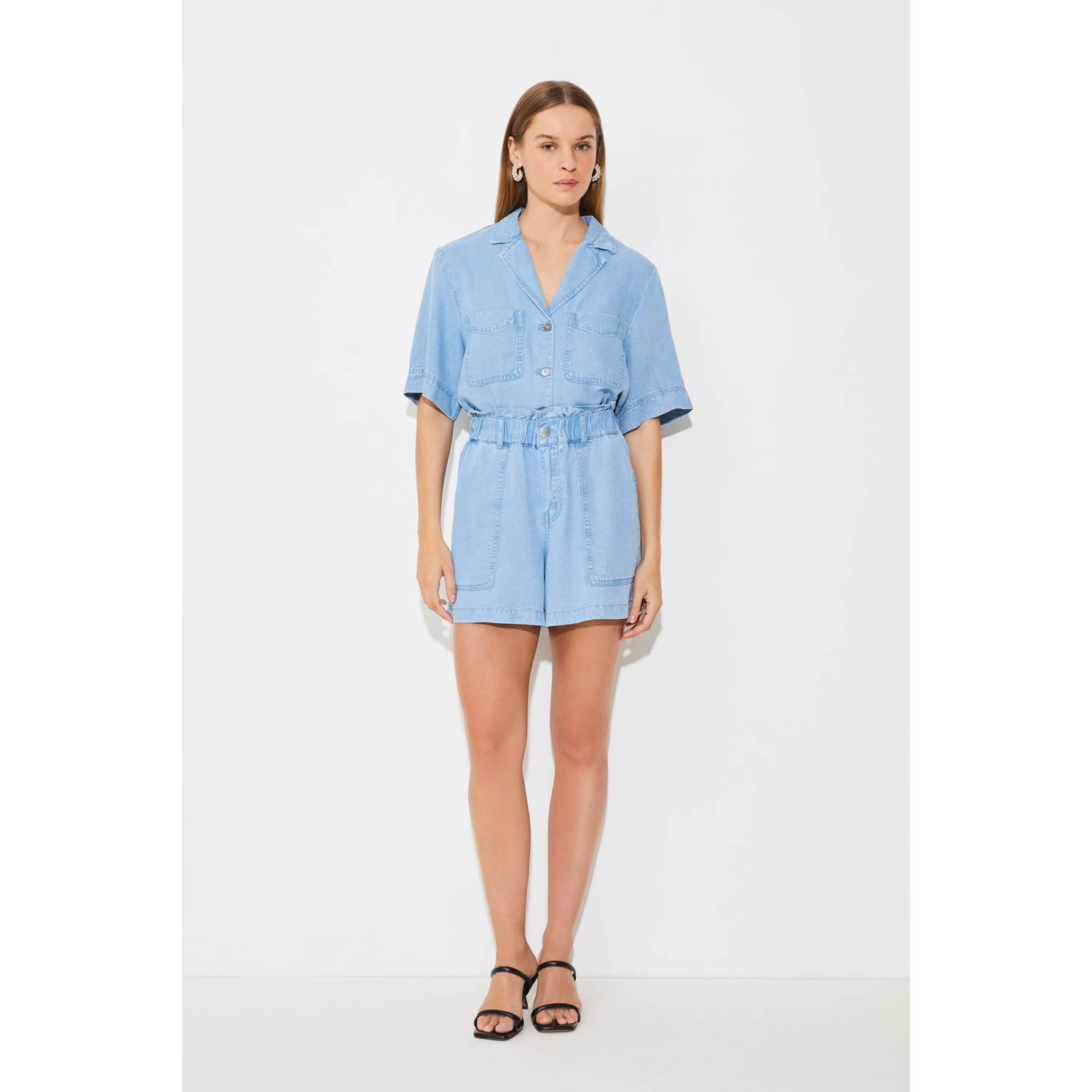 Suncoo wide leg high waist denim short light blue denim