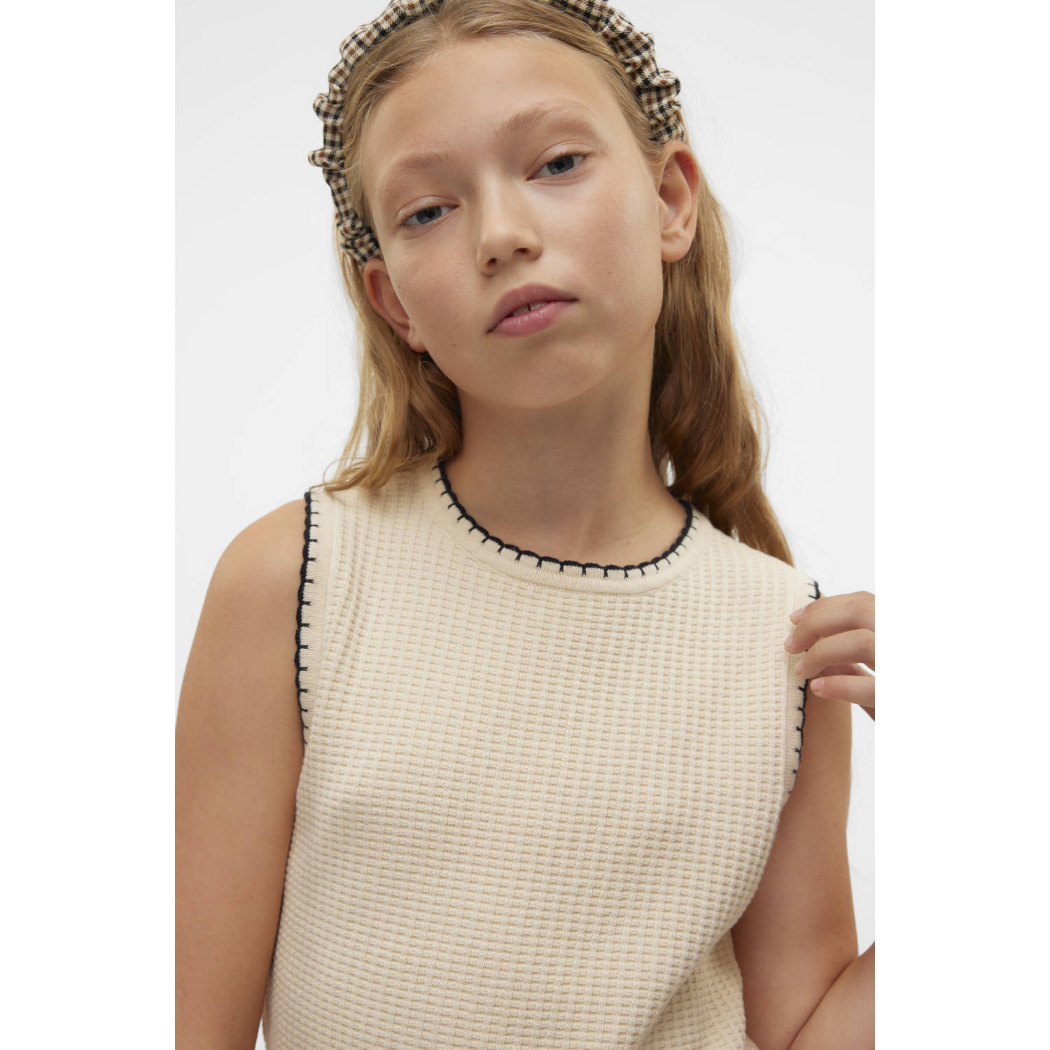 VERO MODA GIRL mouwloze top ecru gebreid