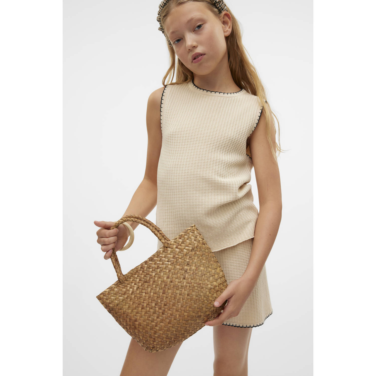 VERO MODA GIRL mouwloze top ecru gebreid