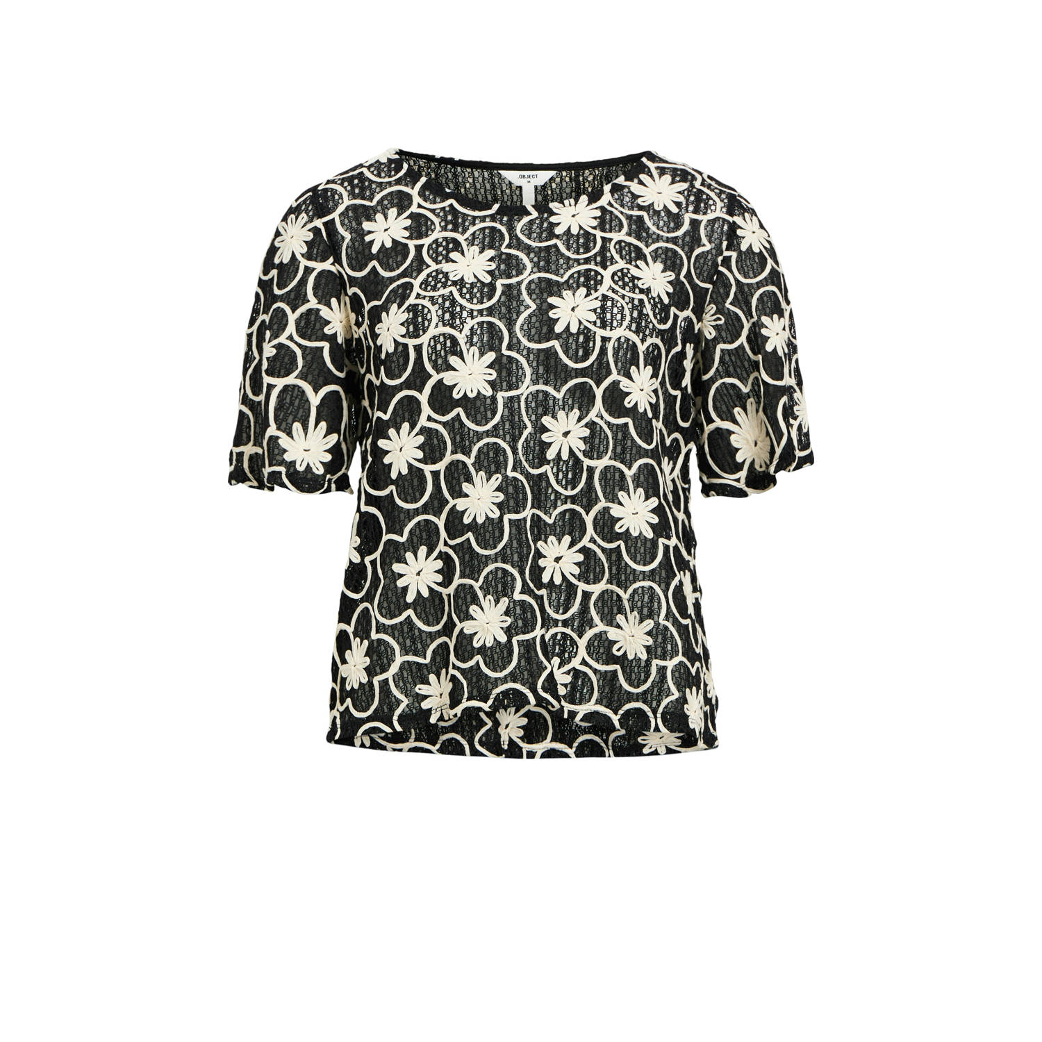 OBJECT top zwart broderie