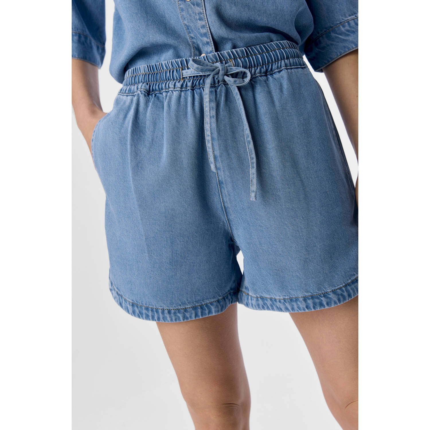 OBJECT rechtvallend regular waist denim short light blue denim