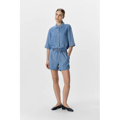 OBJECT rechtvallend regular waist denim short light blue denim afbeelding