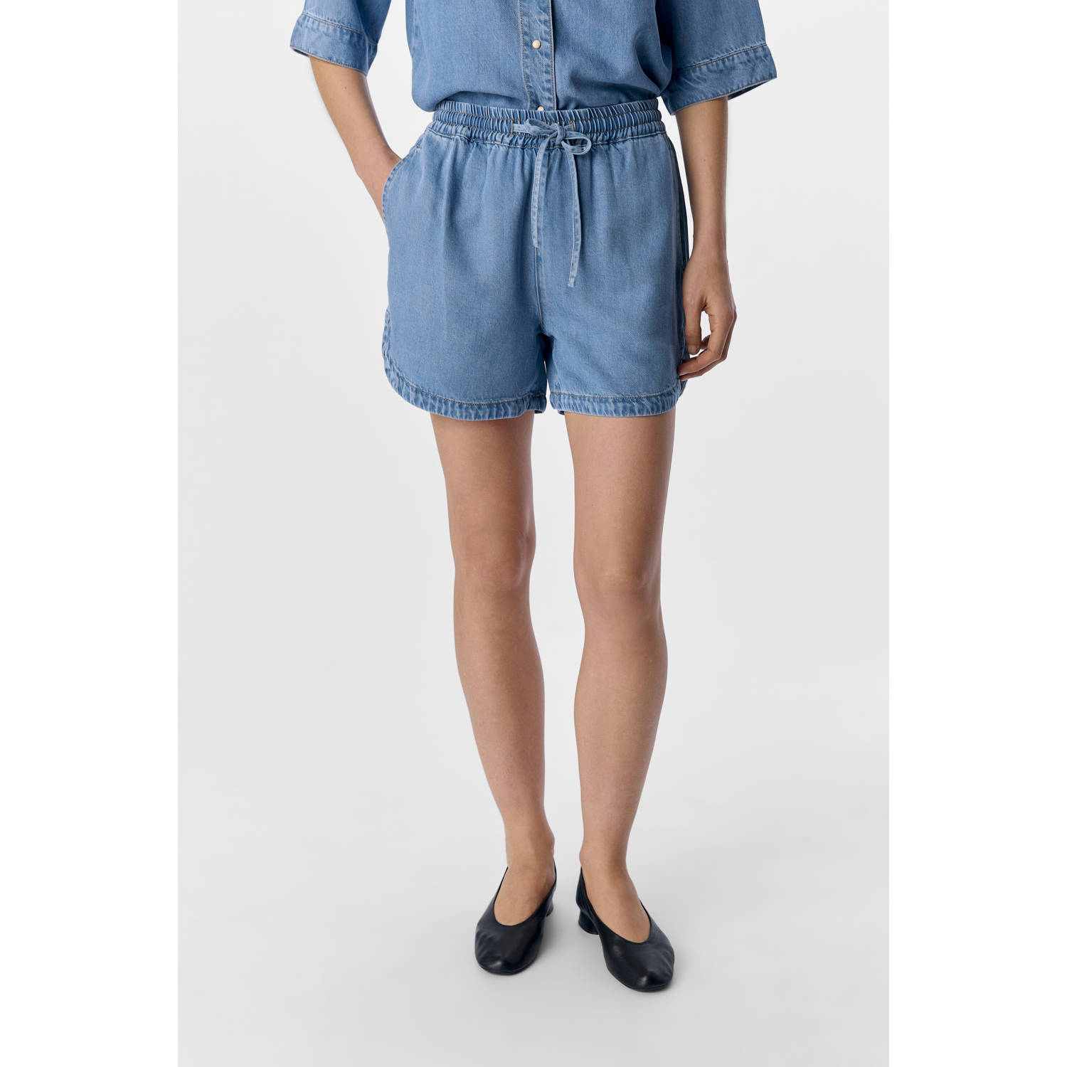 OBJECT rechtvallend regular waist denim short light blue denim