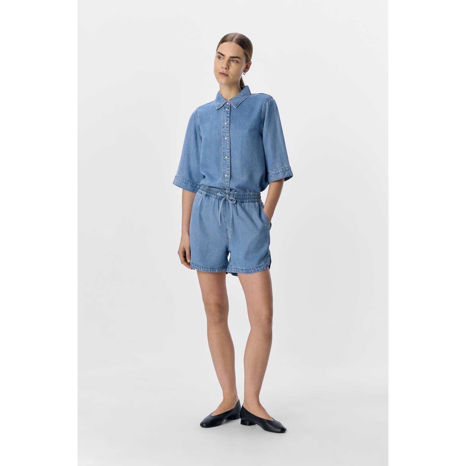 OBJECT rechtvallend regular waist denim short light blue denim