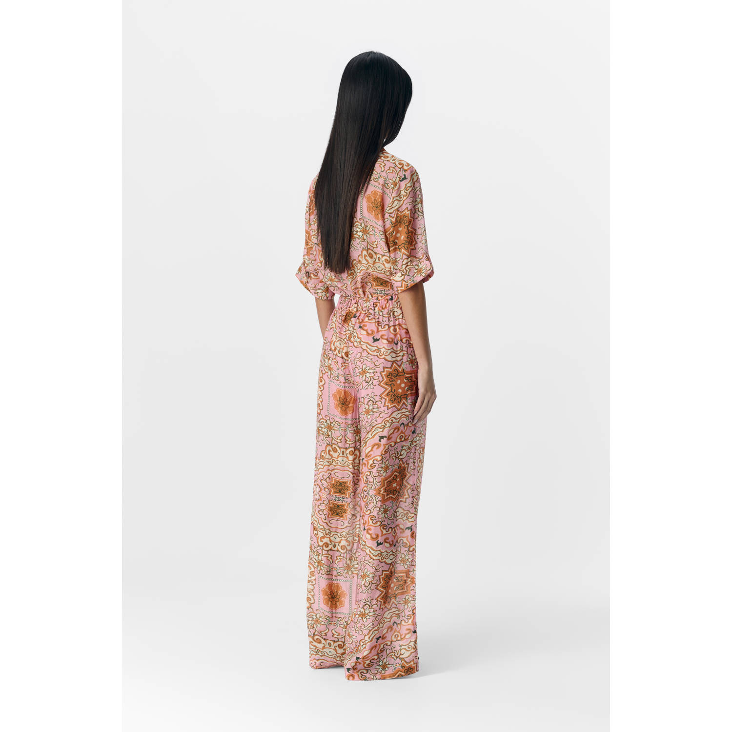 OBJECT wide leg regular waist casual broek roze