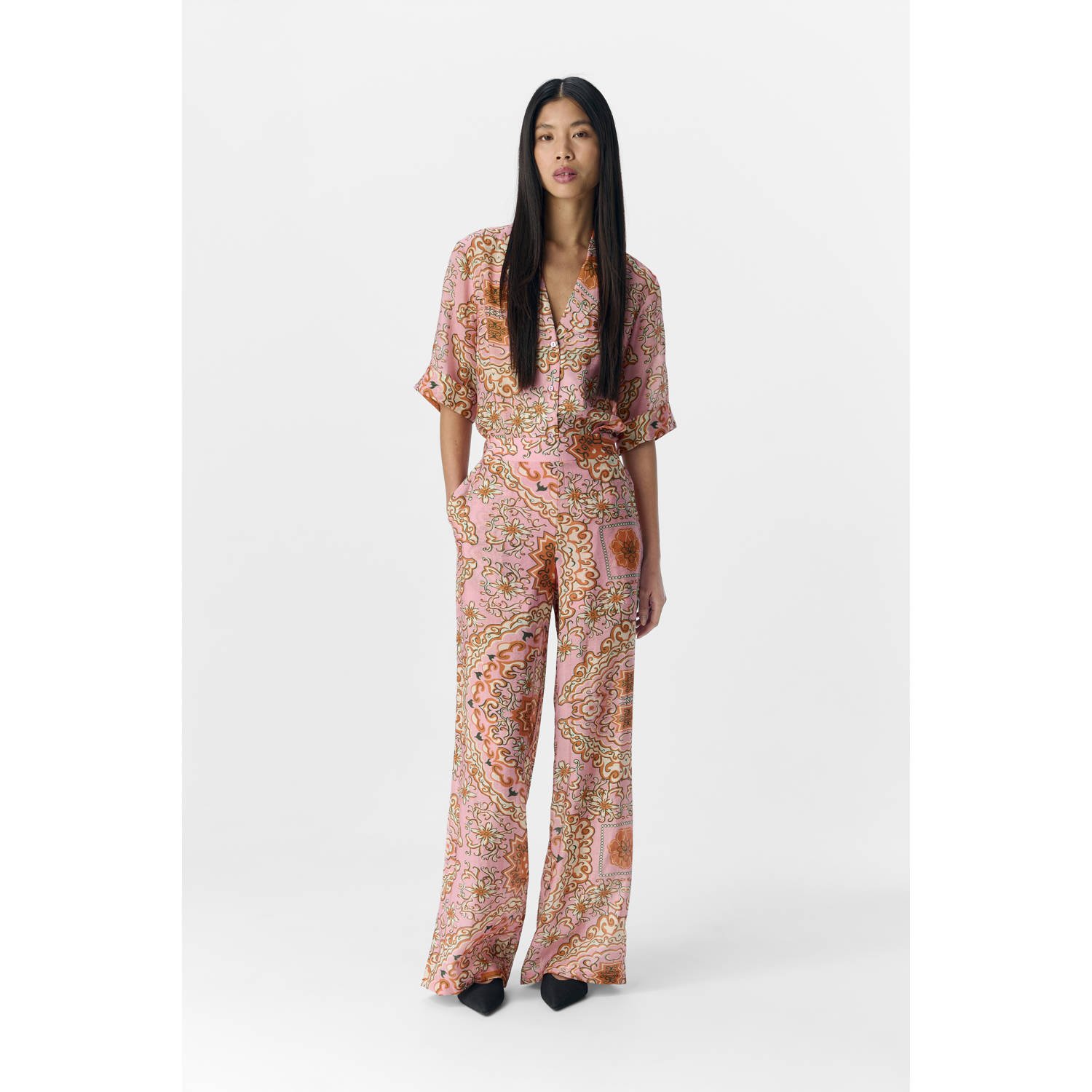OBJECT wide leg regular waist casual broek roze