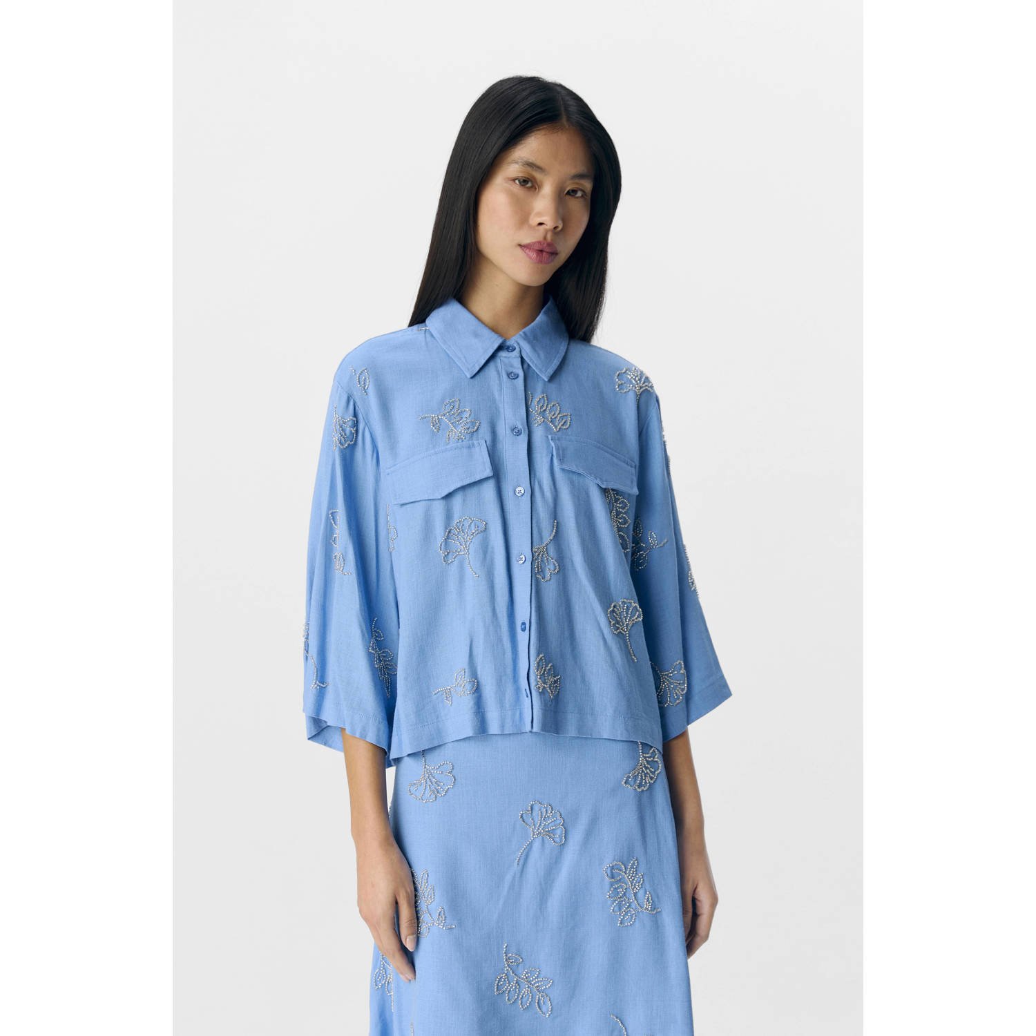 OBJECT linnen blouse blauw