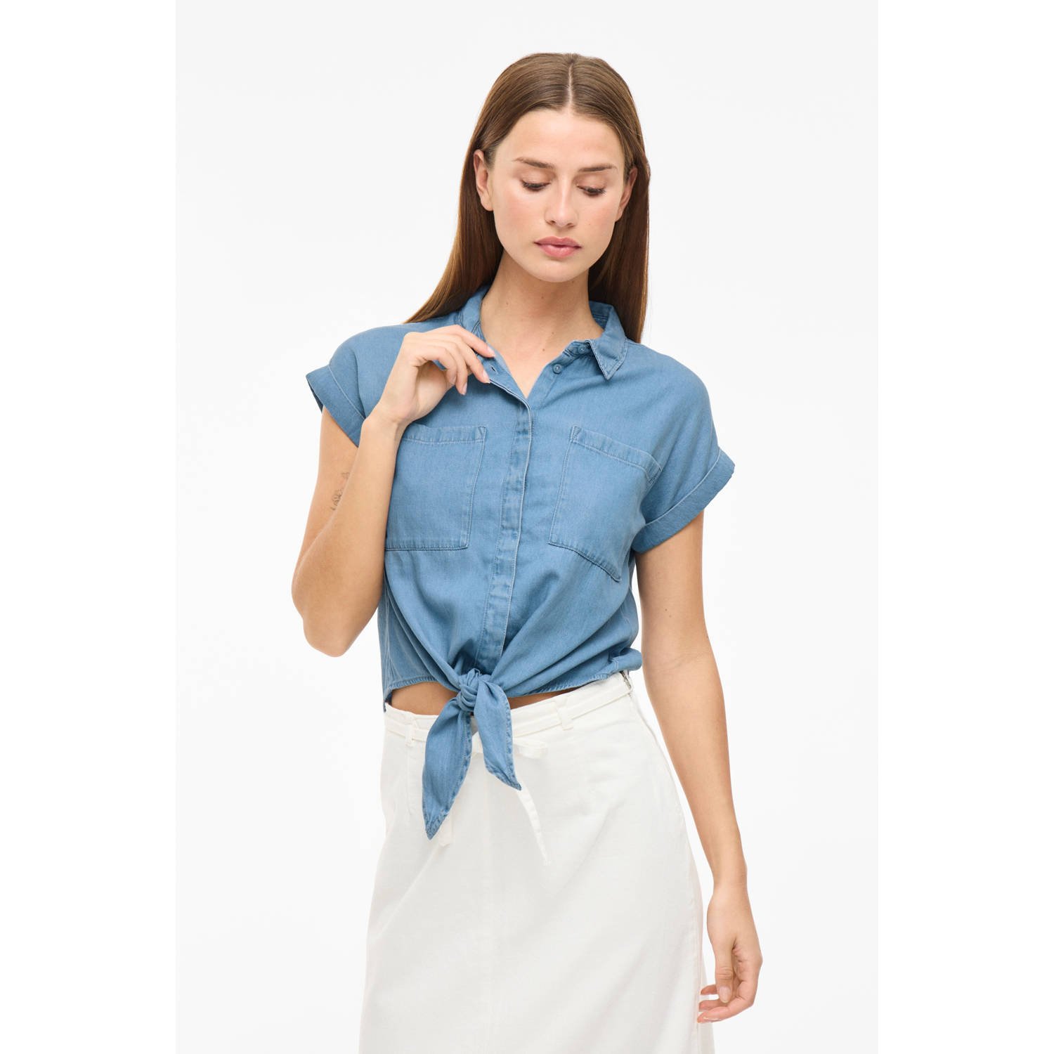 VILA denim blouse medium blue denim