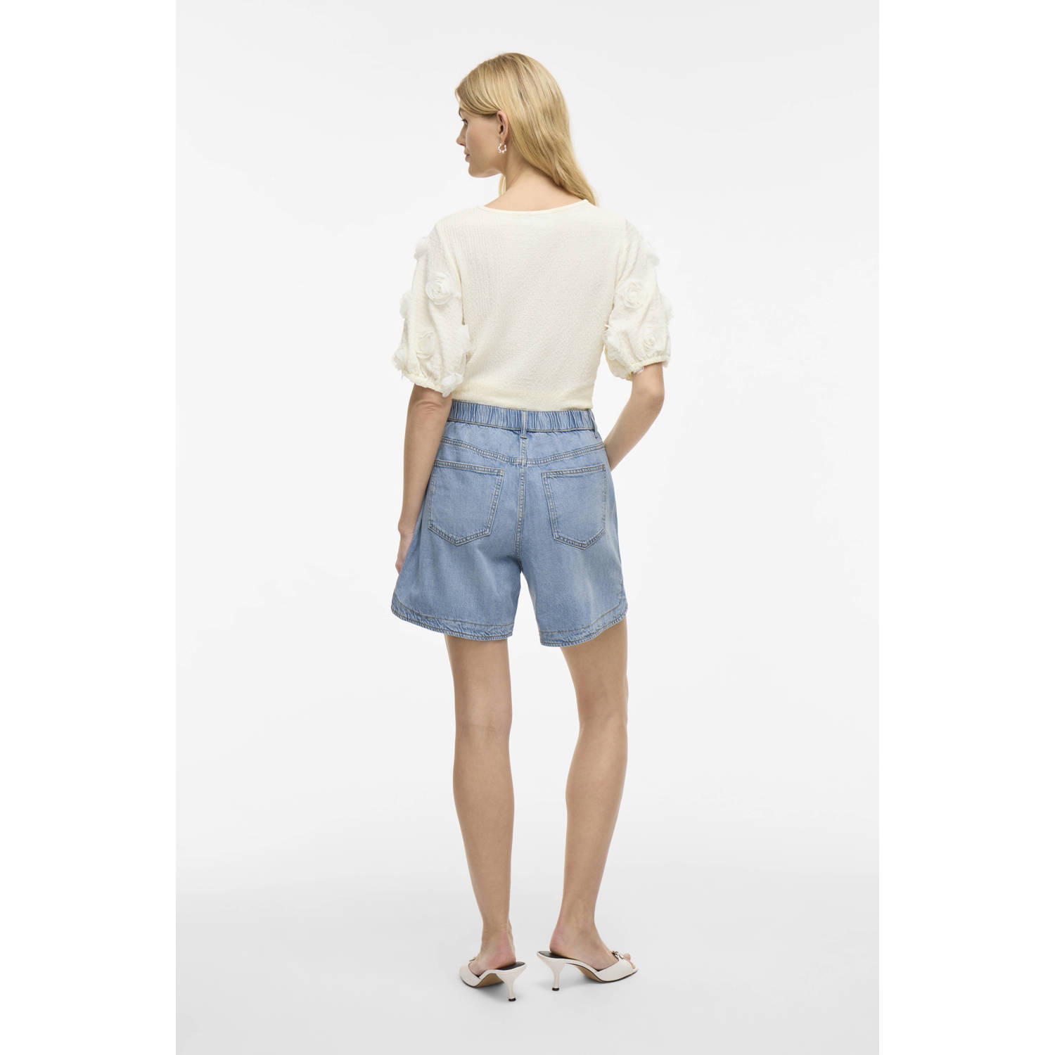 VILA denim regular high waist short donkergroen
