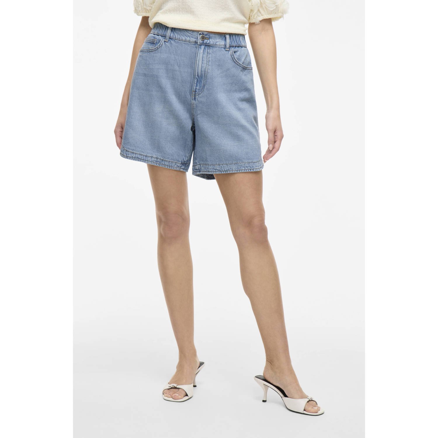 VILA denim regular high waist short donkergroen