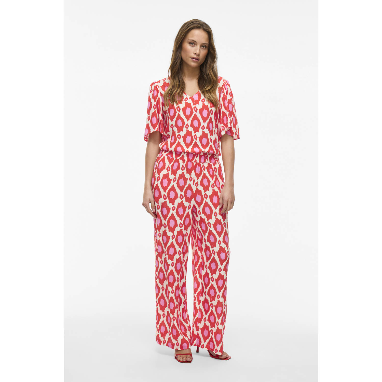 VILA wide leg high waist casual broek rood