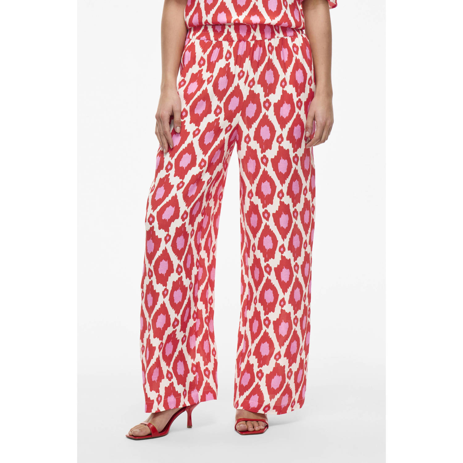 VILA wide leg high waist casual broek rood