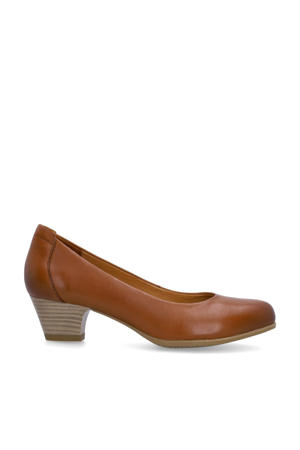 leren pumps met lage hak cognac